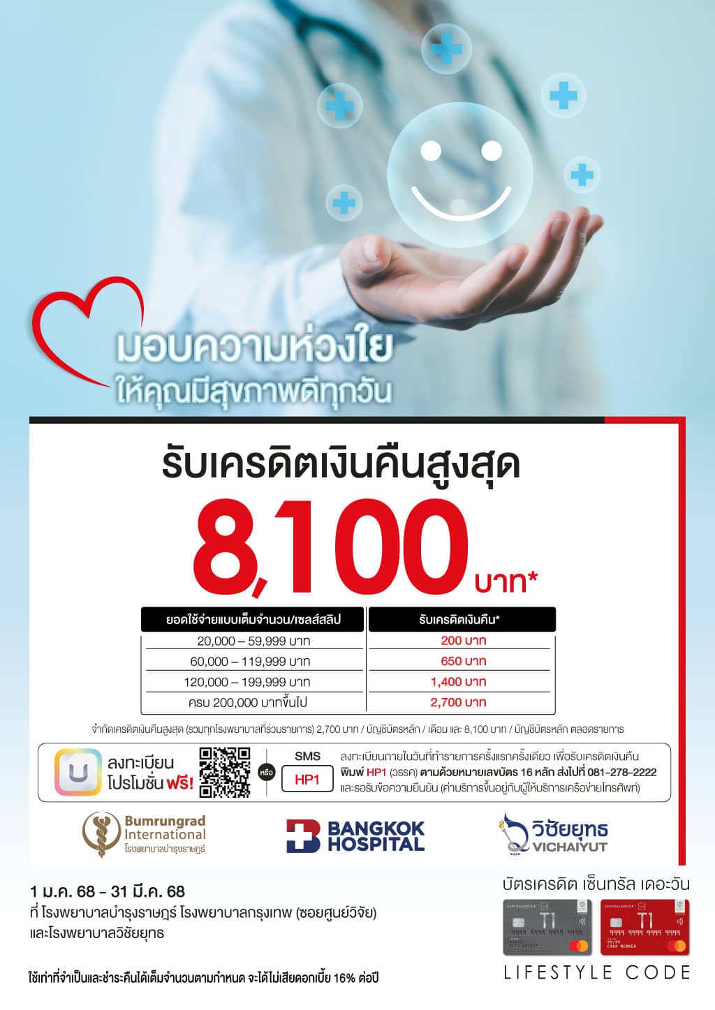 รับเครดิตเงินคืนสูงสุด 8,100 บาท* ที่ รพ.บำรุงราษฎร์, รพ.กรุงเทพ (ซอยศูนย์วิจัย), รพ.วิชัยยุทธ | บัตรเครดิต | สมัครบัตรเครดิต | สมัครบัตรเครดิตออนไลน์ | สิทธิประโยชน์บัตรเครดิต | สมัครสินเชื่อออนไลน์ | บัตรเครดิต ผ่อน 0% | บัตรเครดิต ใช้ต่างประเทศ | บัตรเครดิต ท่องเที่ยว | บัตรเครดิตเติมน้ำมัน