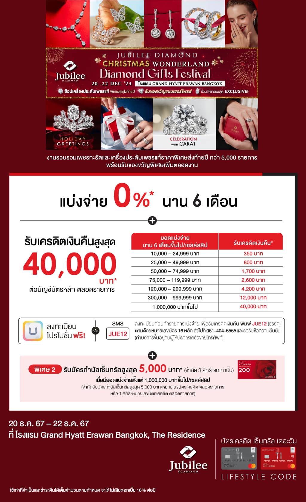 แบ่งจ่าย 0%* + รับเครดิตเงินคืนรวมสูงสุด 40,000 บาท* + รับบัตรกำนัลเซ็นทรัลสูงสุด 5,000 บาท* ที่ โรมแรม Grand Hyatt Erawan Bangkok | บัตรเครดิต | สมัครบัตรเครดิต | สมัครบัตรเครดิตออนไลน์ | สิทธิประโยชน์บัตรเครดิต | สมัครสินเชื่อออนไลน์ | บัตรเครดิต ผ่อน 0% | บัตรเครดิต ใช้ต่างประเทศ 