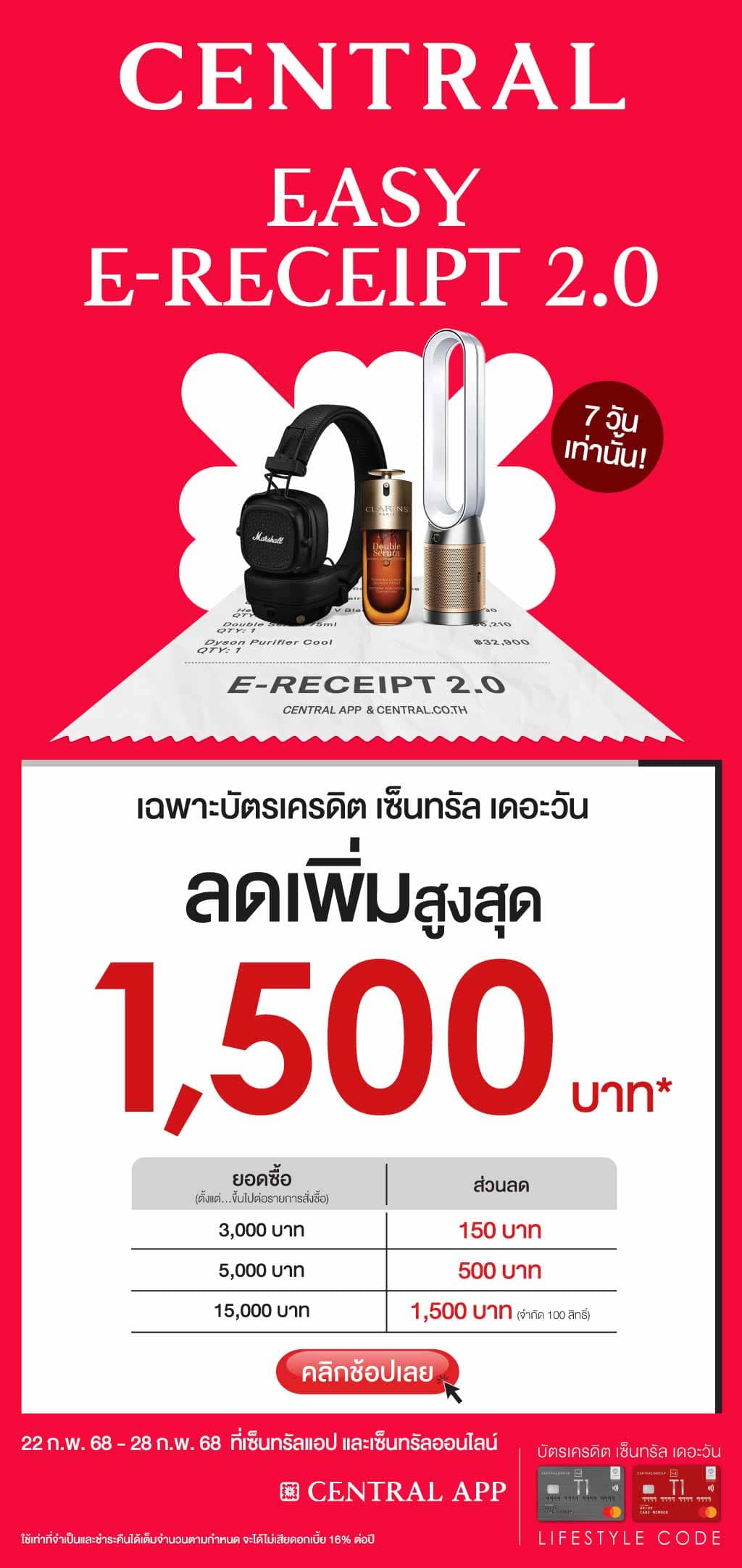 โค้งสุดท้าย!!! Easy E-Receipt ช้อปผ่าน Central App รับลดเพิ่มสูงสุด 1,500 บาท* ที่ Central App