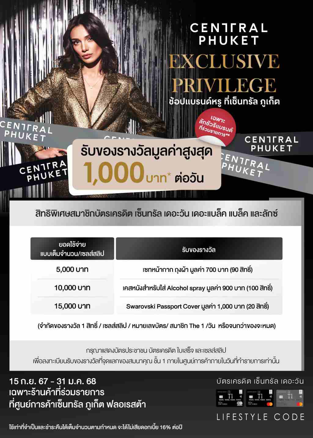 รับของรางวัลมูลค่าสูงสุด 1,000 บาท* ต่อวัน ที่ ศูนย์การค้าเซ็นทรัล ภูเก็ต ฟลอเรสต้า เฉพาะร้านค้าที่ร่วมรายการ | บัตรเครดิต | สมัครบัตรเครดิต | สมัครบัตรเครดิตออนไลน์ | สิทธิประโยชน์บัตรเครดิต | สมัครสินเชื่อออนไลน์ | บัตรเครดิต ผ่อน 0% | บัตรเครดิต ใช้ต่างประเทศ | บัตรเครดิต ท่องเที่ยว | บัตรเครดิตเติมน้ำมัน