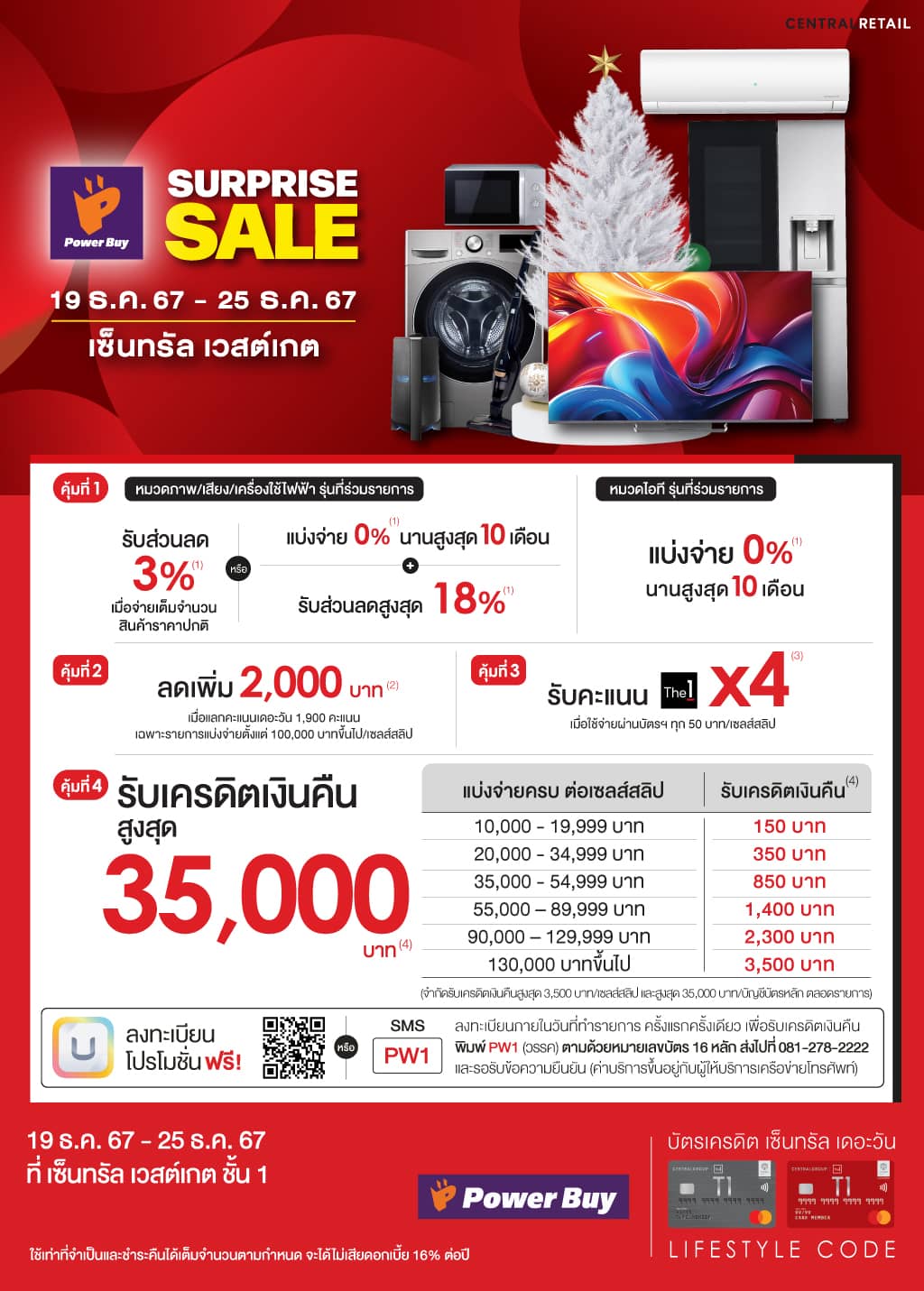 แบ่งจ่าย 0%* + รับส่วนลดสูงสุด 18%*และเครดิตเงินคืนรวมสูงสุด 35,000 บาท* ที่ เซ็นทรัล เวสต์เกต ชั้น 1 | บัตรเครดิต | สมัครบัตรเครดิต | สมัครบัตรเครดิตออนไลน์ | สิทธิประโยชน์บัตรเครดิต | สมัครสินเชื่อออนไลน์ | บัตรเครดิต ผ่อน 0% | บัตรเครดิต ใช้ต่างประเทศ