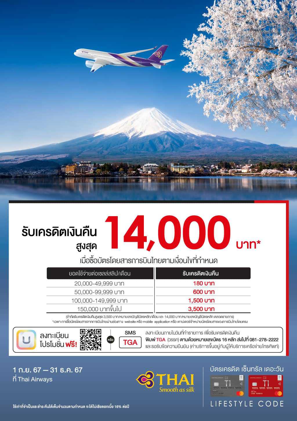 รับเครดิตเงินคืนสูงสุด 14,000 บาท* เมื่อซื้อบัตรโดยสารการบินไทย ตามเงื่อนไขที่กำหนด | บัตรเครดิต | สมัครบัตรเครดิต | สมัครบัตรเครดิตออนไลน์ | สิทธิประโยชน์บัตรเครดิต | สมัครสินเชื่อออนไลน์ | บัตรเครดิต ผ่อน 0% | บัตรเครดิต ใช้ต่างประเทศ | บัตรเครดิต ท่องเที่ยว | บัตรเครดิตเติมน้ำมัน