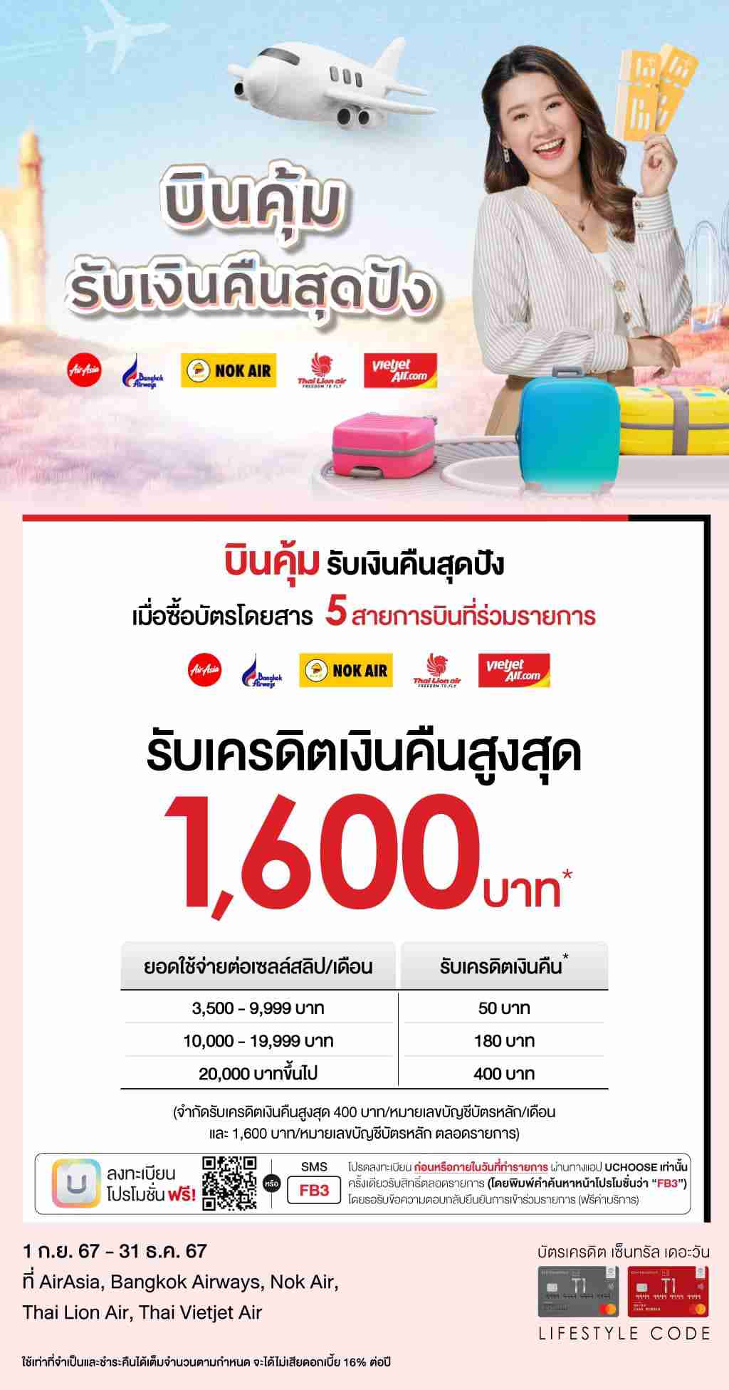 บินคุ้ม รับเงินคืนสุดปัง รับเครดิตเงินคืนสูงสุด 1,600 บาท* | บัตรเครดิต | สมัครบัตรเครดิต | สมัครบัตรเครดิตออนไลน์ | สิทธิประโยชน์บัตรเครดิต | สมัครสินเชื่อออนไลน์ | บัตรเครดิต ผ่อน 0% | บัตรเครดิต ใช้ต่างประเทศ | บัตรเครดิต ท่องเที่ยว | บัตรเครดิตเติมน้ำมัน